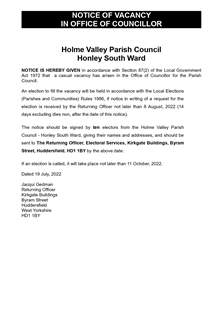 Notice of Casual Vacancy - Honley South Ward