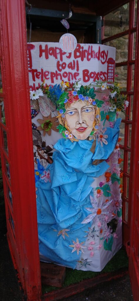 Wooldale phone box decorated for the phone box centenary